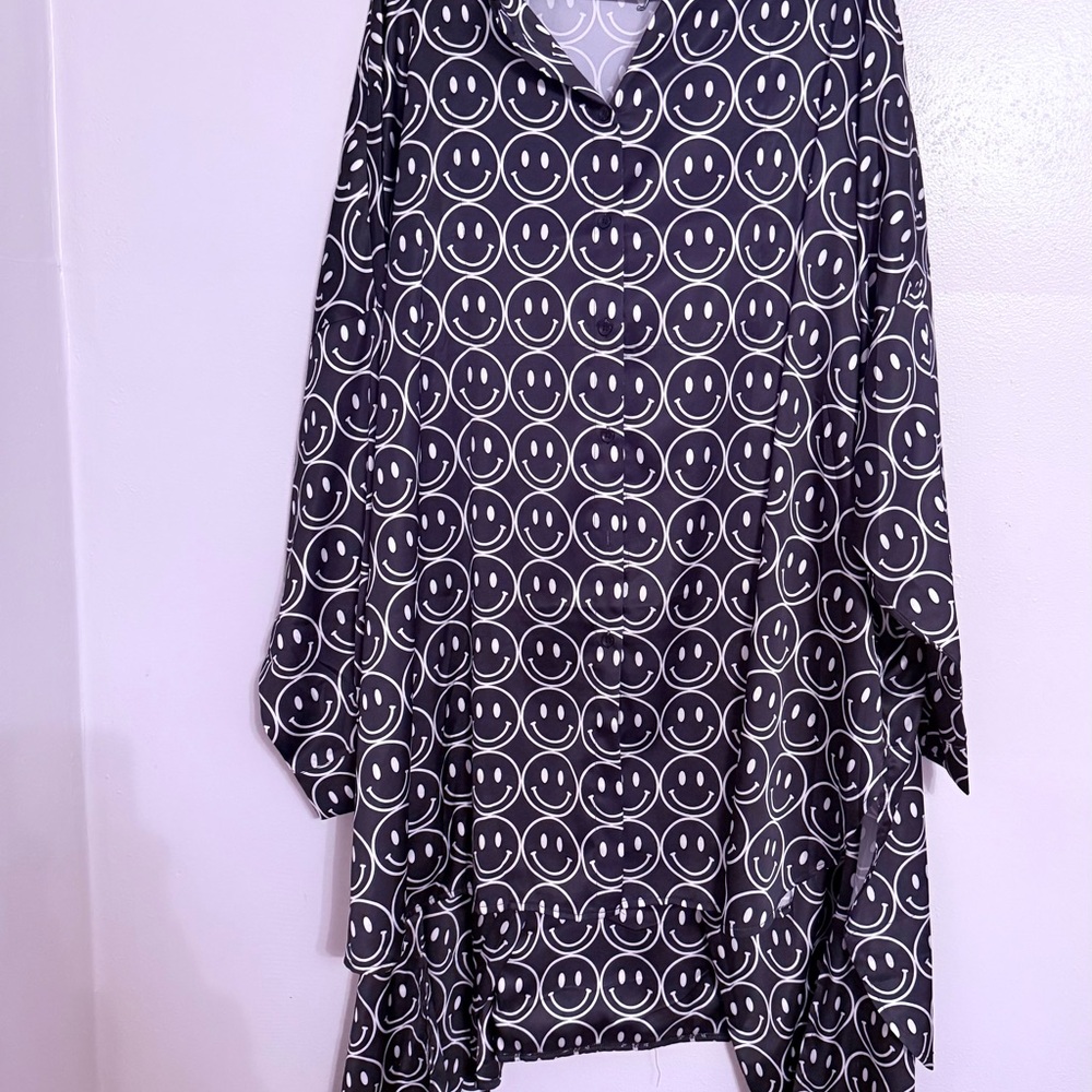 Dressed in LALA Black and White Smiley Wide Leg Jumpsuit